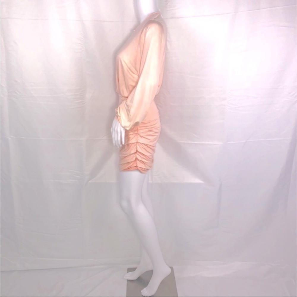 YF&B Peachy Pink Single Button Crossover Front LS Sides Ruched Mini Dress SzS - Picture 5 of 16